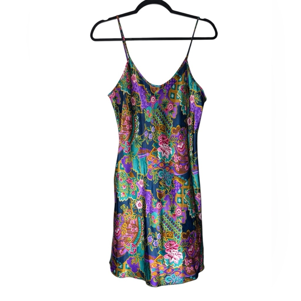VTG California Miss Slip Dress Medium 90s Floral Satin Camisole Made in USA